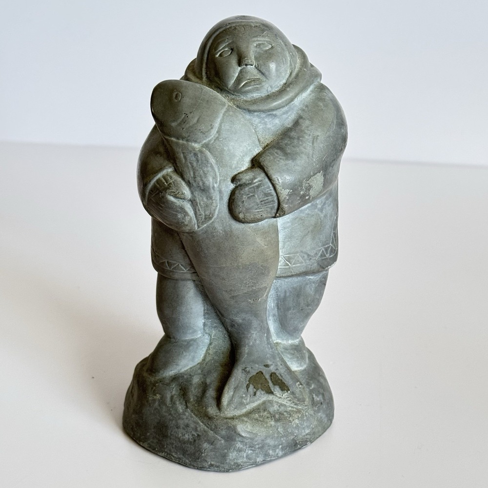 Vintage Inuit Eskimo‎ Fisherman Soapstone Style Figurine Abbott Canada